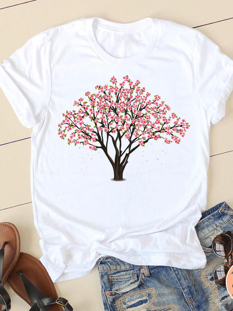 Short Sleeve Watercolor Flamingo Beach Ladies Summer Graphic Tee Tshirts Casual Clothing Women Fashion Female T Print Clothes
