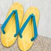 Edoten Geta Sandals, Yellow Tatami, Sponge Sole, Cushioned and Comfortable for Legs and Back, Made In Japan, Women's, Oval, Light Blue Strap, Size LL