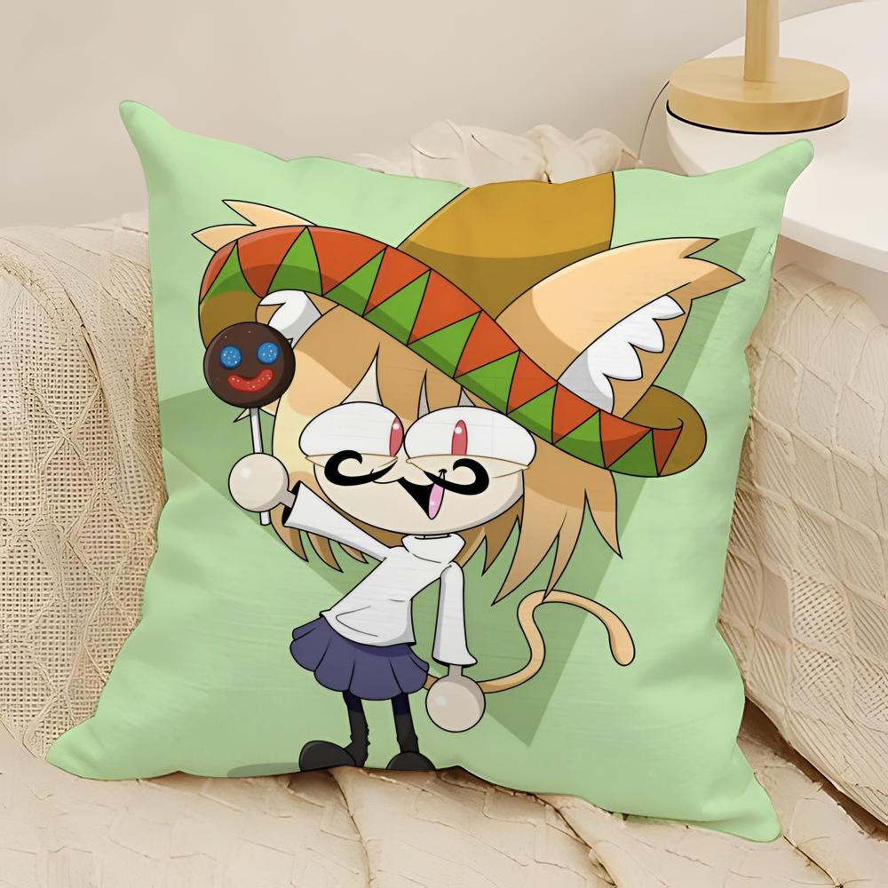Kawaii Neco Arc Anime Pillow Case Natural Linen Double-Sided Printing Sofa Home Decor Cushion Cover