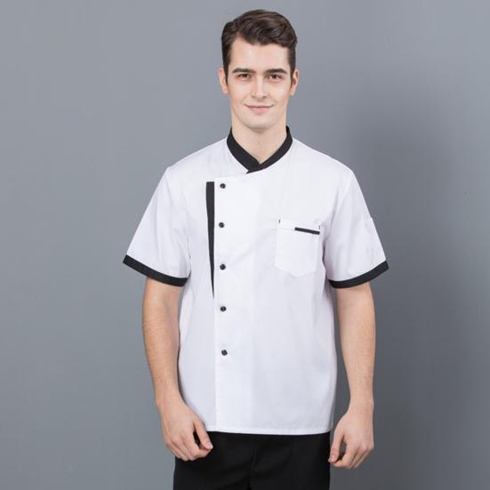 Chef Uniform Unisex Short Sleeves Breathable Comfortable Stand Collar Patch Pocket Jacket Restaurant Kitchen Baker Cook Uniform Shirt Culinary Work