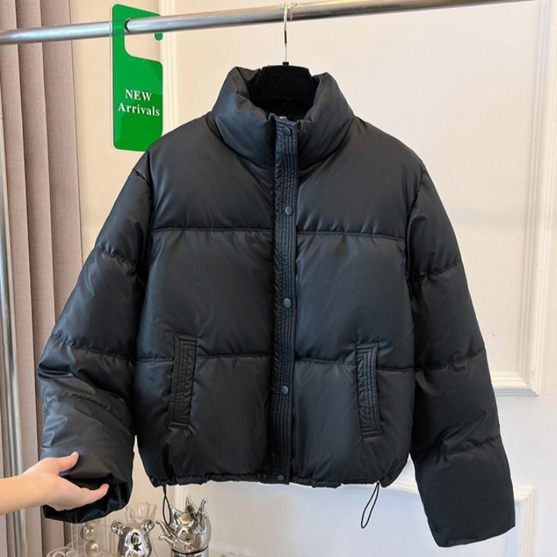 Women's Short-length Down Jacket with Stand-up Collar, Simple and Loose-fitting Design for Winter.