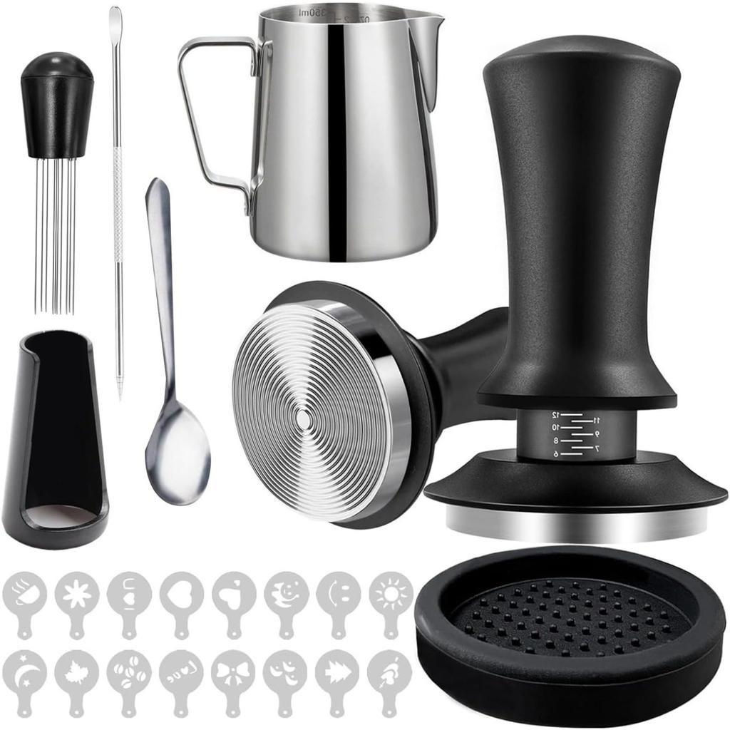 7Pcs Coffee Tamper Set, Coffee Machine Accessories Set, Milk Frothing Pitcher 12oz/350ml with 51mm Espresso Tamper Set, WDT Tool, Coffee Stirrer