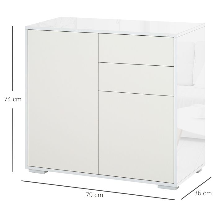 Sideboard - HOMCOM - Kommode Schrank 2 Schubladen 2 Schränke verstellbare Regale - Holz - 79x36x74cm - weiß
