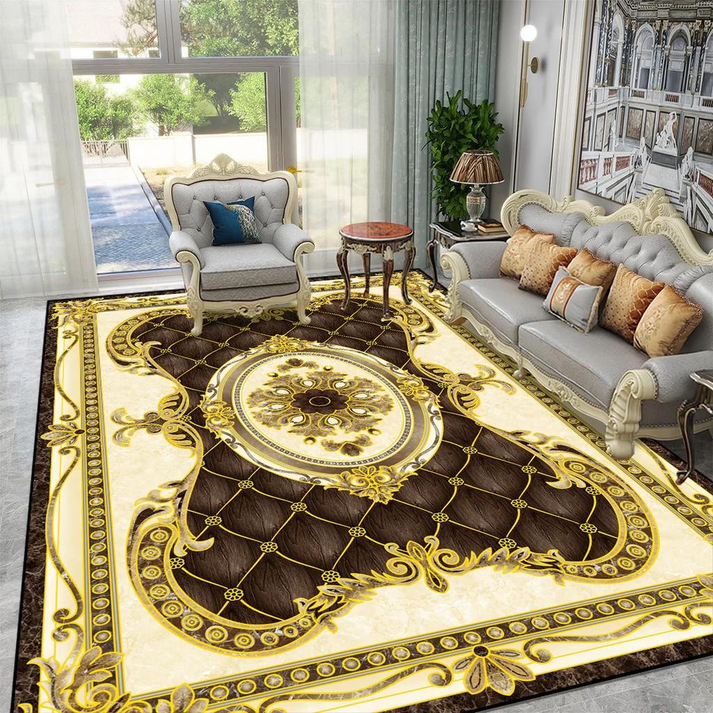 Goldener Luxus Europäischer Großer Teppich für Wohnzimmer Sofa Tisch Daneben Teppich für Schlafzimmer Waschbar Weiche Bodenmatte Dekoration Zuhause