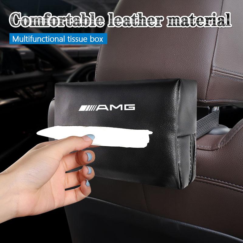 Car Tissue Box Sun Visor Seat Back Paper Towel Storage Bag Keychain For Mercedes Benz AMG W206 W204 W205 W212 W213 W221 W222 W22 AX1