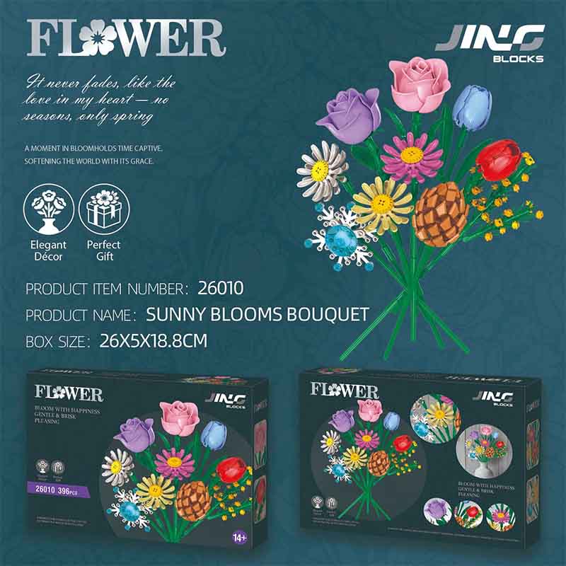 400Pcs Moc Chrysanthemum Colorful Rose Bouquet Model Ornament Diy Blocks Creative Children'S Puzzle Toy Give Girlfriend A Gift