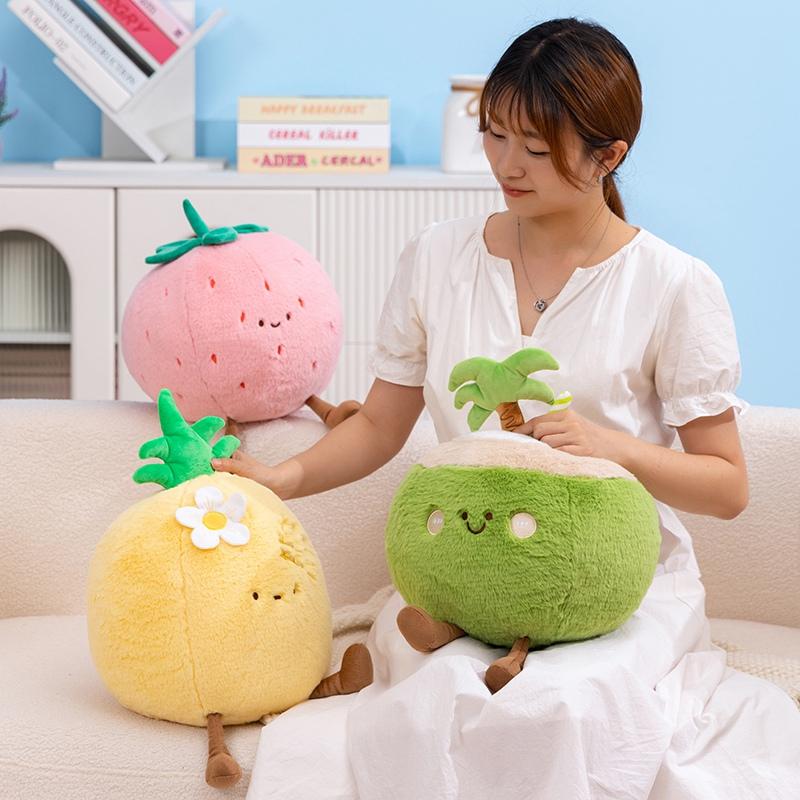 30cm Cartoon Round Fruit Plush Doll Pillow Watermelon Apple Strawberry Orange Pineapple Coconut Plush Toy Home Bedroom Decor Designed for Children's