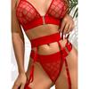 Sexy Stylish Mesh Underwearn Foreign Trade Sexy Ladies' Mesh Perspective Intimates Three-Piece Set