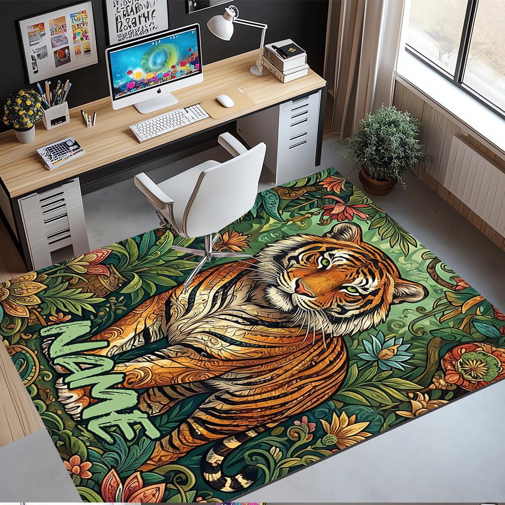 Custom Name Tiger Printed Carpet,Rug for Office Chair Living Room Bedroom Kitchen Room Decor Gifts.
