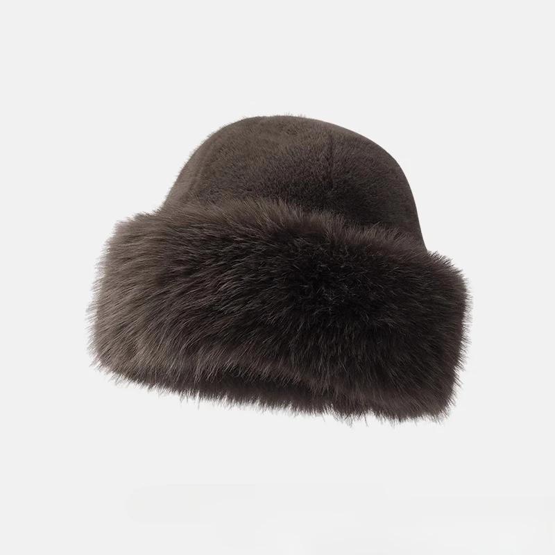 2024 Winter Plush Ear Protection Cap Windproof Keep Warm Headgear Fluffy Fur Fisherman Hat for Women Fashion Female Hat Gifts