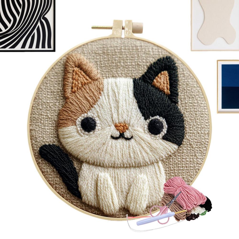 

Punch Needle Kit For Beginners Cute Cat Theme Craft Set Needle Punch Kits For Adults For Stress Relief Parent-Child Bonding