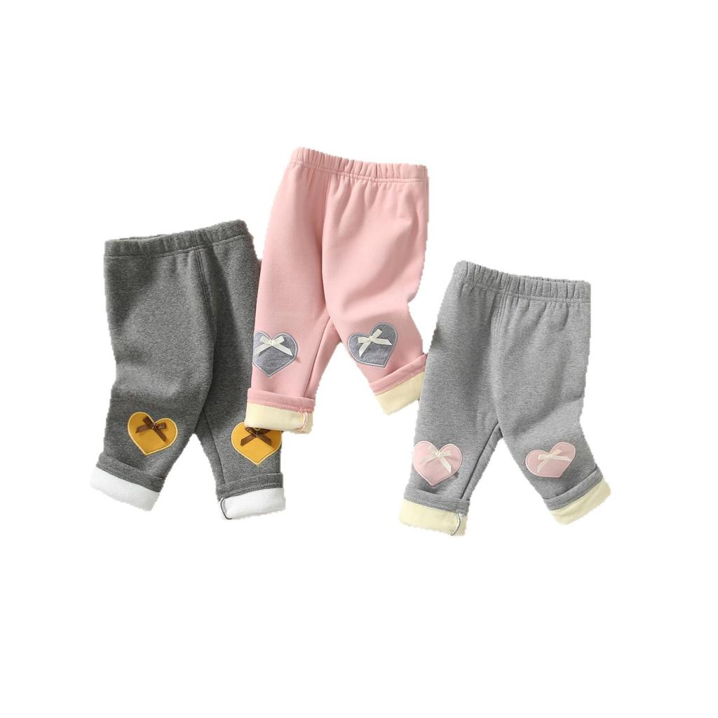 2025 Herbst/Winter Mädchen Leggings mit Herzdesign, Fleece gefüttert für Babys 0-3 Jahre - Lange Hosen mit offenem Schritt