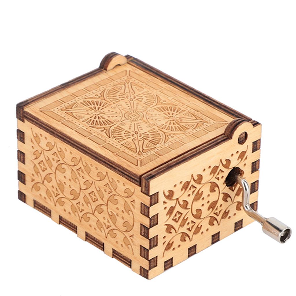 Hand Crank Carved Plywood Music Box Wooden Engraved Musical Toy Crafts Kid Gift Home Decor