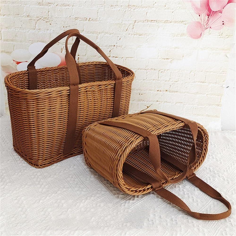 Versatile Lightweight Storage Basket Rattan Materia With Handle Laundry Basket Durable Large Size Woven Basket Fruit Storage