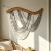 Handcrafted Fiber Tapestry Large Woven Wall Hanging for Bedroom Living Room, Boho Cotton Modern Accent Rope Gradient Wavy Art Decor, Home Room