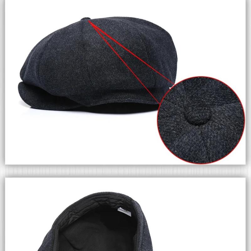 56-58Cm 58-60Cm Thickened Winter Wool Tweed Octagonal Hat Big Size Beret Dad Felt Newsboy Cap Male Leisure Ivy Caps Man