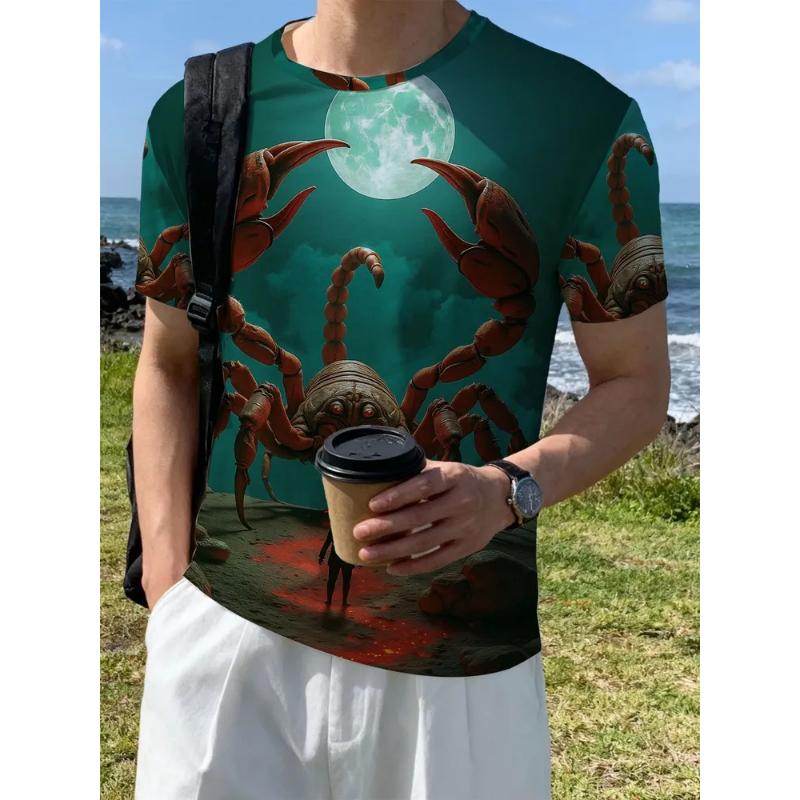 Fashion Men's Crew Neck Short Sleeve 3D Crab Color Printing Crew Neck T-Shirt Crab Short Sleeve
