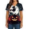 Women's Halloween Printed V-Neck Double Pocket Short Sleeves Hem Slit Uniform Caregiver Top