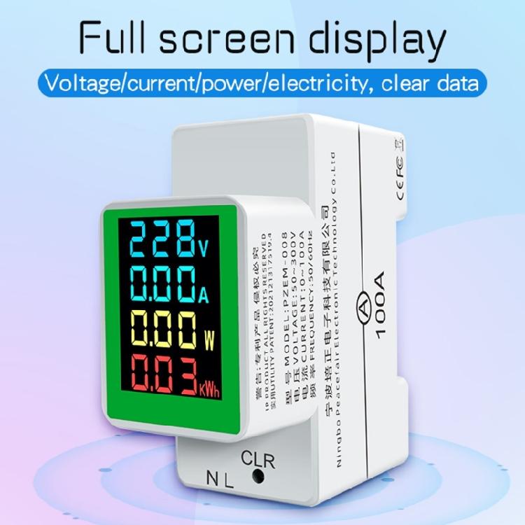 Single Phase Energy Meter Din Rail Electricity Usage Monitors AC50-300Volt 0-100A Voltmeter Ammeter Watt Kwh