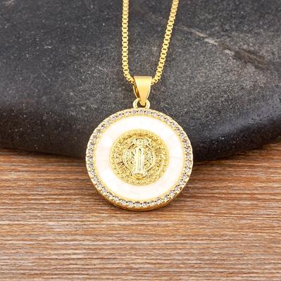 Nidin New Arrival Classic Religious Virgin Mary Shell Pendant Amulet Necklace Gold Plated Christian Jewelry Prayer Choker Gifts