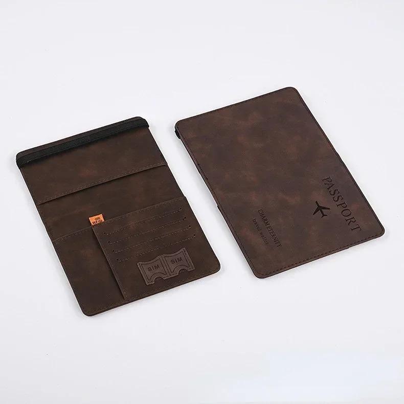 Elastic Band Leather Passport Cover for Cards Travel Passport Holder Wallet Document Organizer Case Men Women