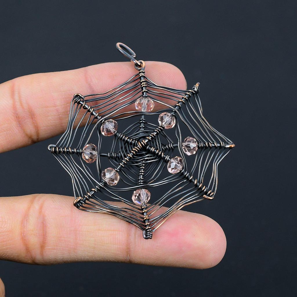 Spider Web Shaped Morganite Gemstone Pure Copper Wire Wrapped Handmade Pendant Jewelry For Gift