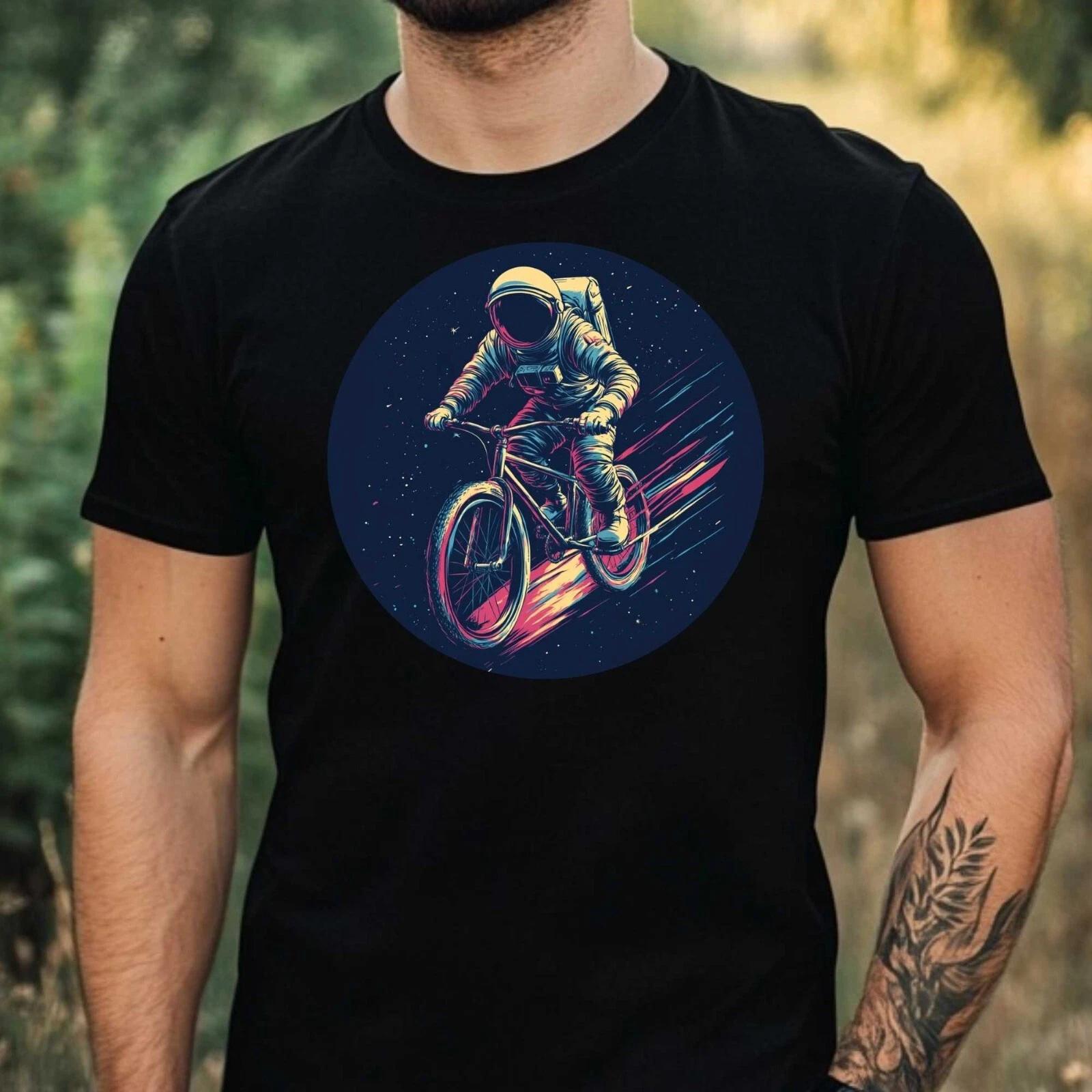 T-Shirt Herren Astronaut auf Fahrrad Motiv Baumwolle Größe XS bis 5XL XXL