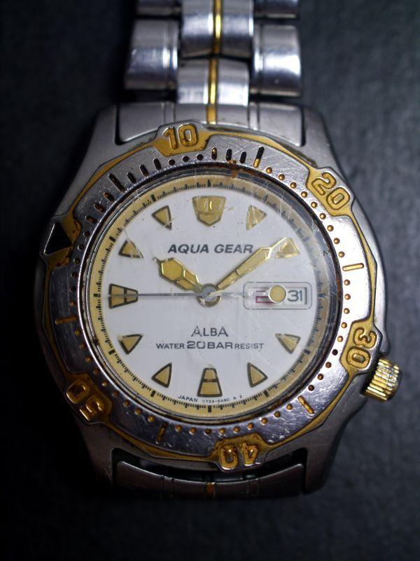 SEIKO Alba Aqua Gear Quartz Watch with Working Condition 3-Hand Day-Date Strap, V733-6A40, Men's Watch, (ae346)