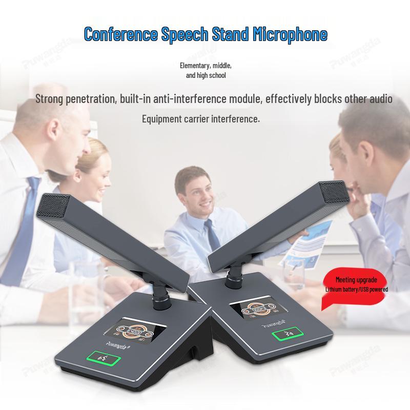 UHF Wireless Gooseneck Headset Microphone - 1-to-4 Infrared Frequency Matching for Conferences & Training Rooms