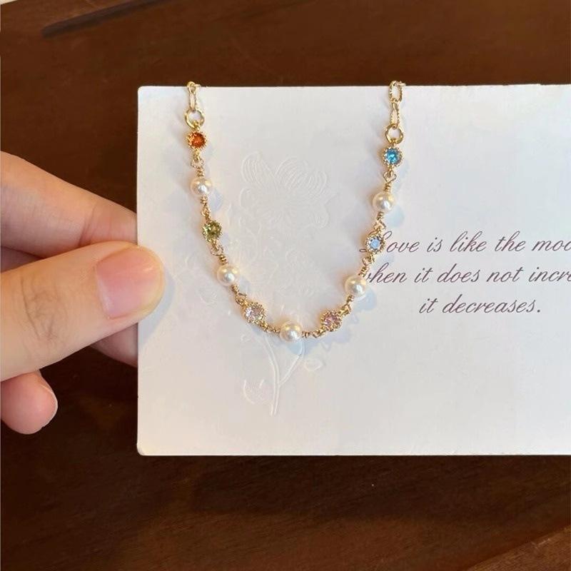 Sweet Colourful Zirconia Pearls Chain Bracelet for Women Girl Summer Fashion New Jewelry Gift Party Pulseras Mujer