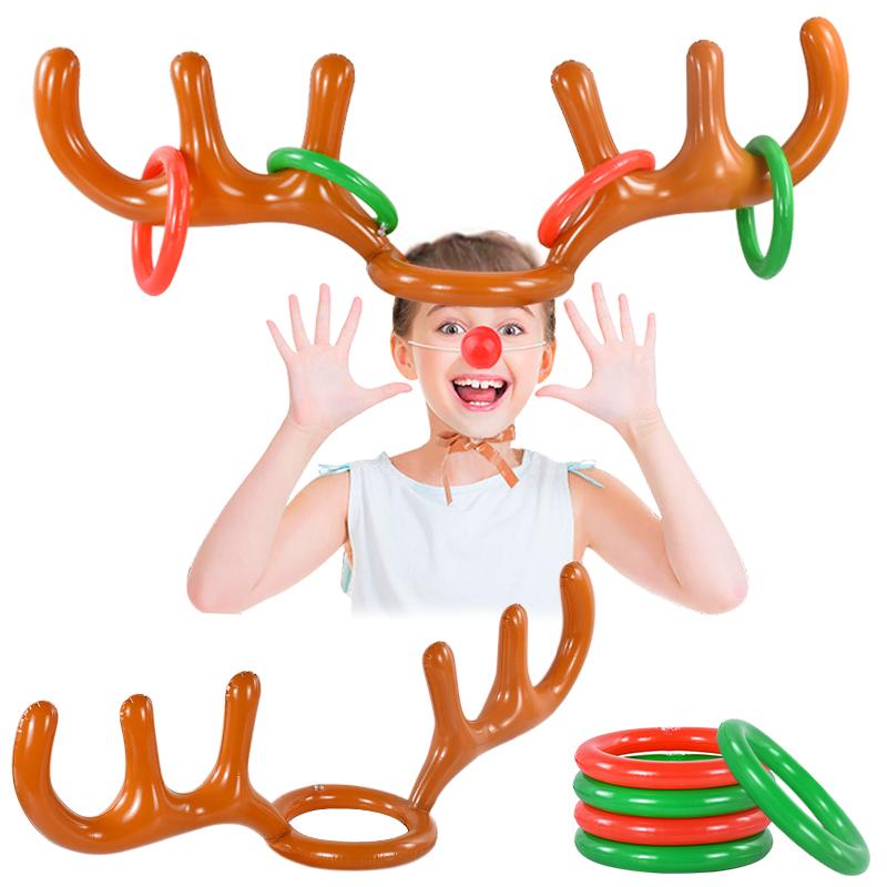 1/3Set Christmas Game Inflatable Reindeer Antler Hat Ring Toss Kids Gift Toys New Year Christmas Home Decor Xmas Party Supplies