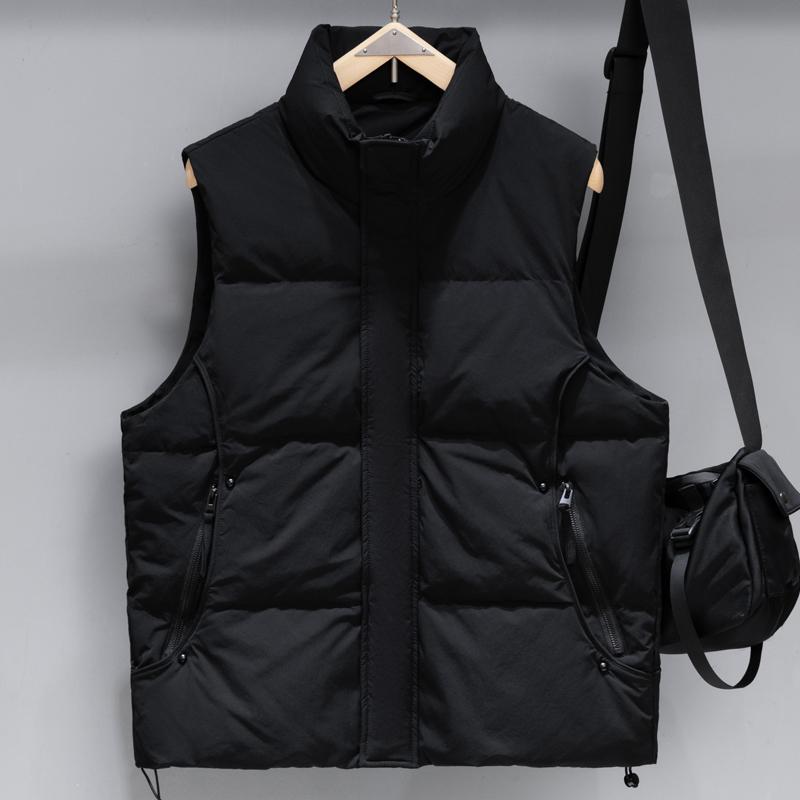 Men 50% White Duck Down Vest, Quilted Sleeveless Waistcoat, Adjustable Hem Windproof Stand Collar Winter Gilet Jacket