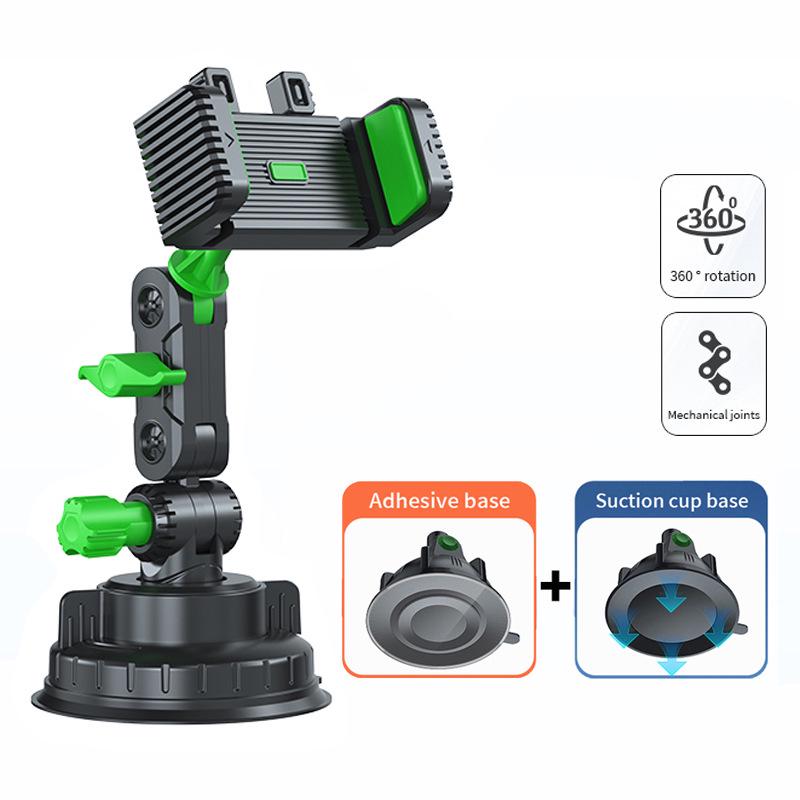 Large Suction Cup Windshield Car Phone Holder - Shockproof Extended Version зелёный