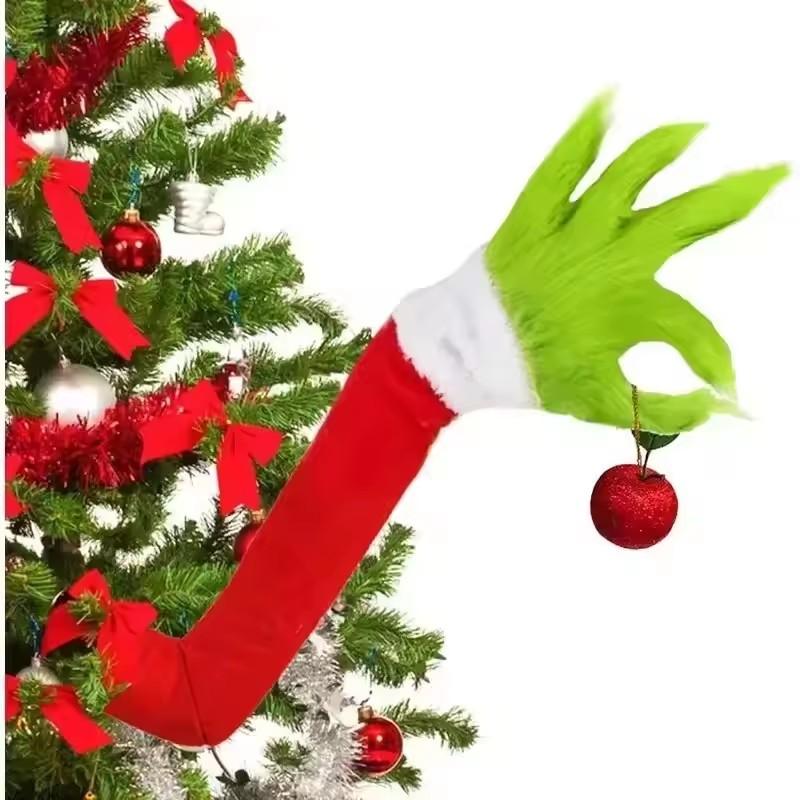 1pc Christmas Elf Body Tree Decoration Arm, Furry Green Monster Elf Arms Hand for Christmas Tree Ornaments Xmas Tree Pendant