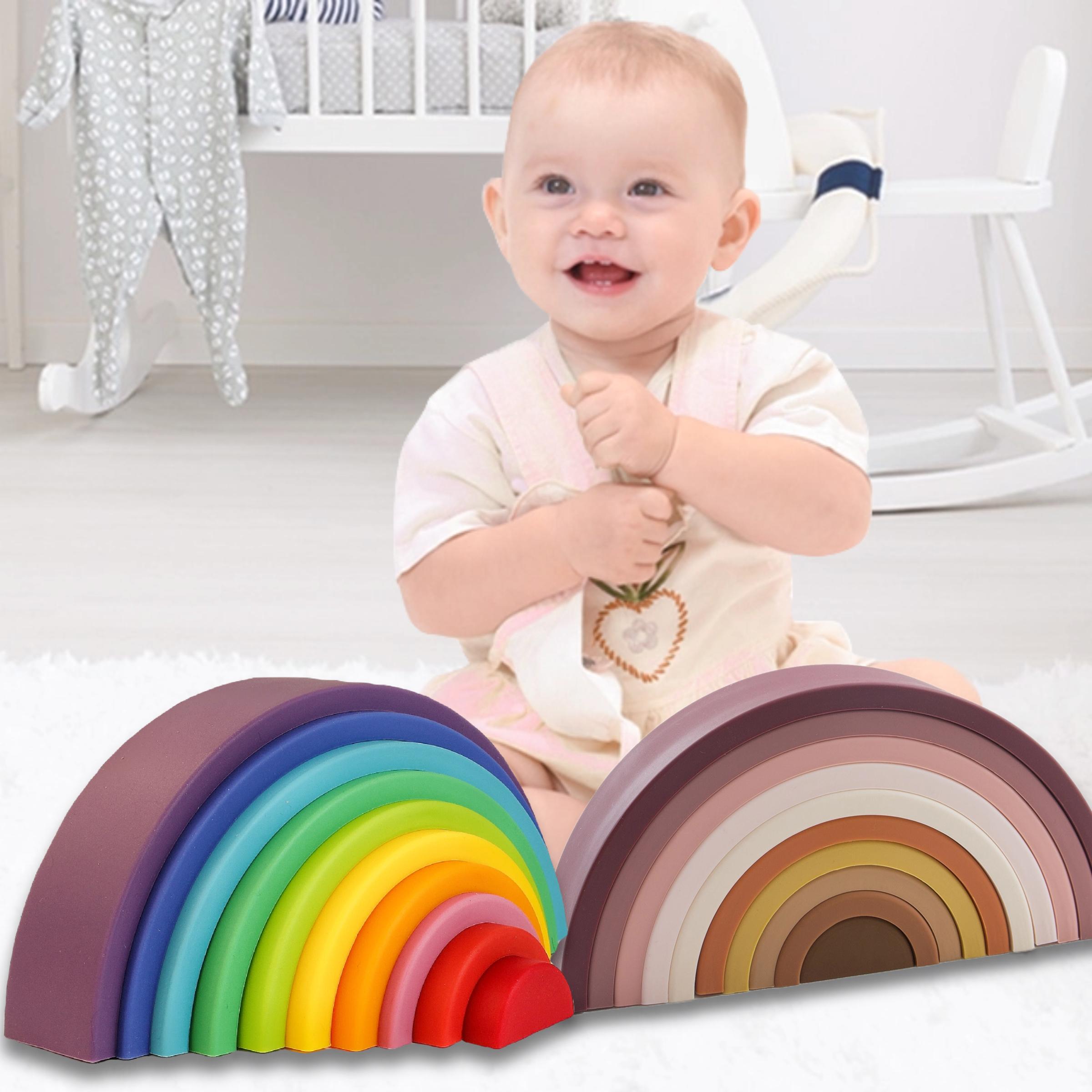 Wucifang Bags 1Set Infant Rainbow Colors Silicone Stacking Playthings Montessori Imaginative Playthings Bpa Free Food Grade Silicone Early Education Children Gifts
