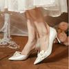 Fashion 2025 New White Pointy High Heels French Temperament Bride Bridesmaid Shoes Wedding Dress Pumps