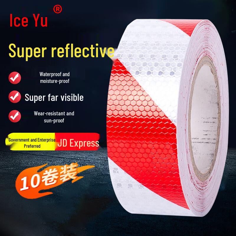 Bingyu High-Reflectivity Warning Tape 10 Rolls, 5cm x 25m each