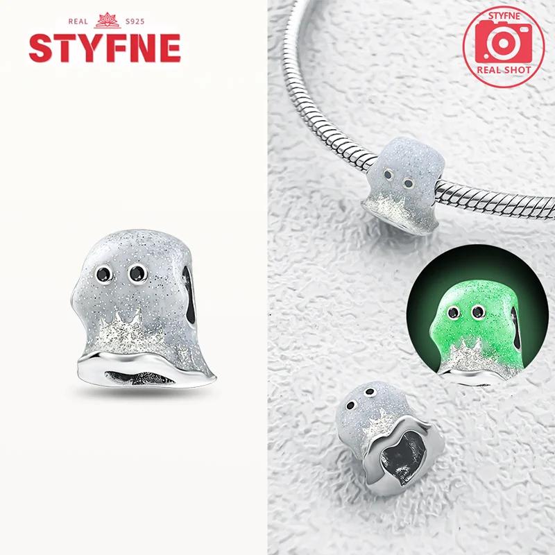 Genuine copper Luminous Halloween Charm Bead Charms Zombie Skeleton Dangle Bead Compatible With Authentic Bracelets Do It Yourself Fine Jewellery Gift