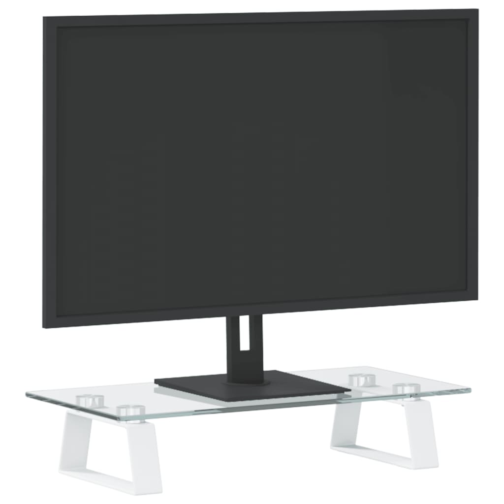Vidaxl Monitor Stand, White, 40X20X8 Cm, Glass And Metal