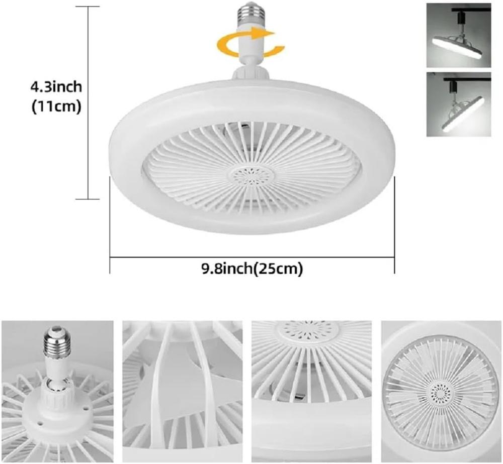 Deckenventilatoren mit Licht und Fernbedienung, Sockel-Deckenventilatorleuchte, E27/E26 LED-Glühbirnenventilator, Dimmbares LED-Ventilatorlicht für Schlafzimmer