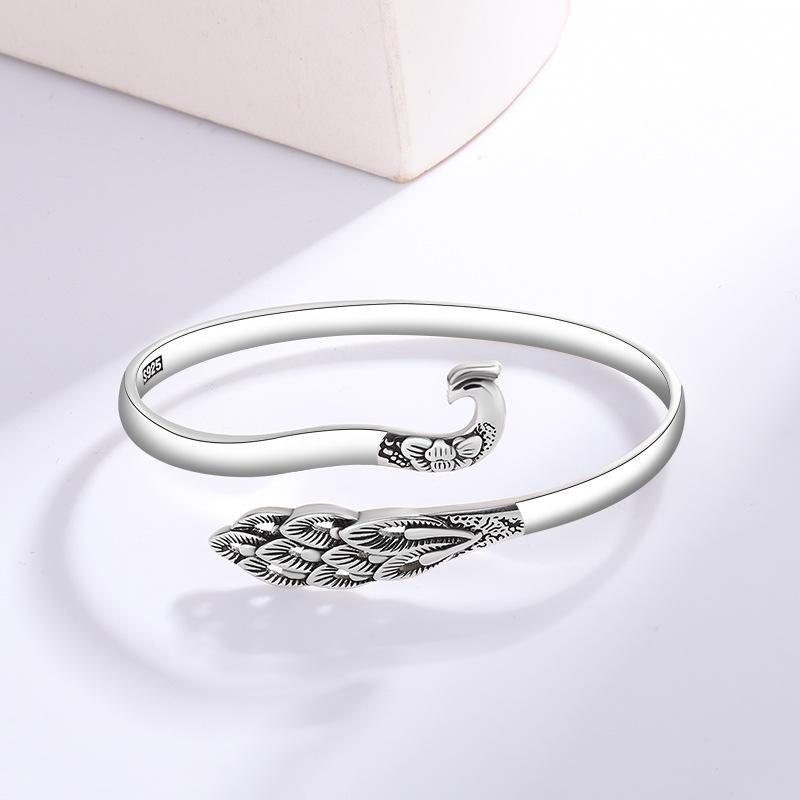 

Ethnic Style Retro Thai Silver Exquisite Hollow Peacock 925 Sterling Silver Personality Animal Opening Antique Design Bracelets срібний