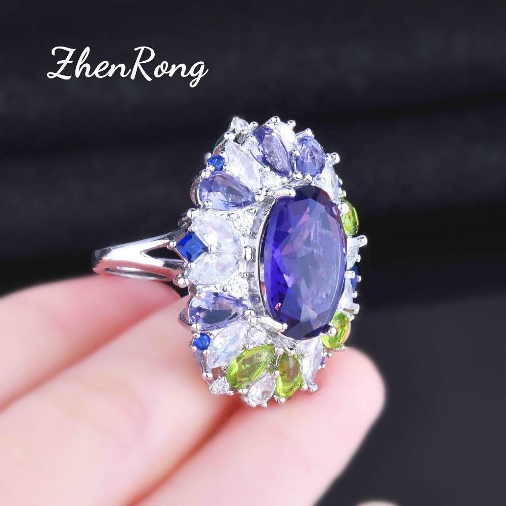 Luxus Damenschmuckset Lila Zirkon Anhänger Verstellbarer Ring Edelsteinohrringe Halskette Modeaccessoire