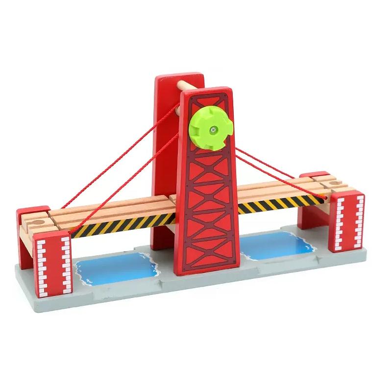 Wooden Train Track Toys Set Lifting Large Suspension Bridge Accessories Track Train Rail Transit Wooden Railway Kids Toys PD82