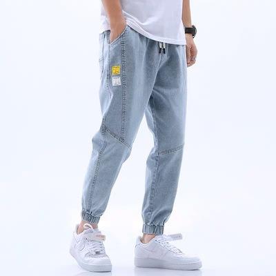 Summer Hong Kong style jeans men's loose tied feet Harlan nine-point pants trendy brand thin casual pants micro-elastic