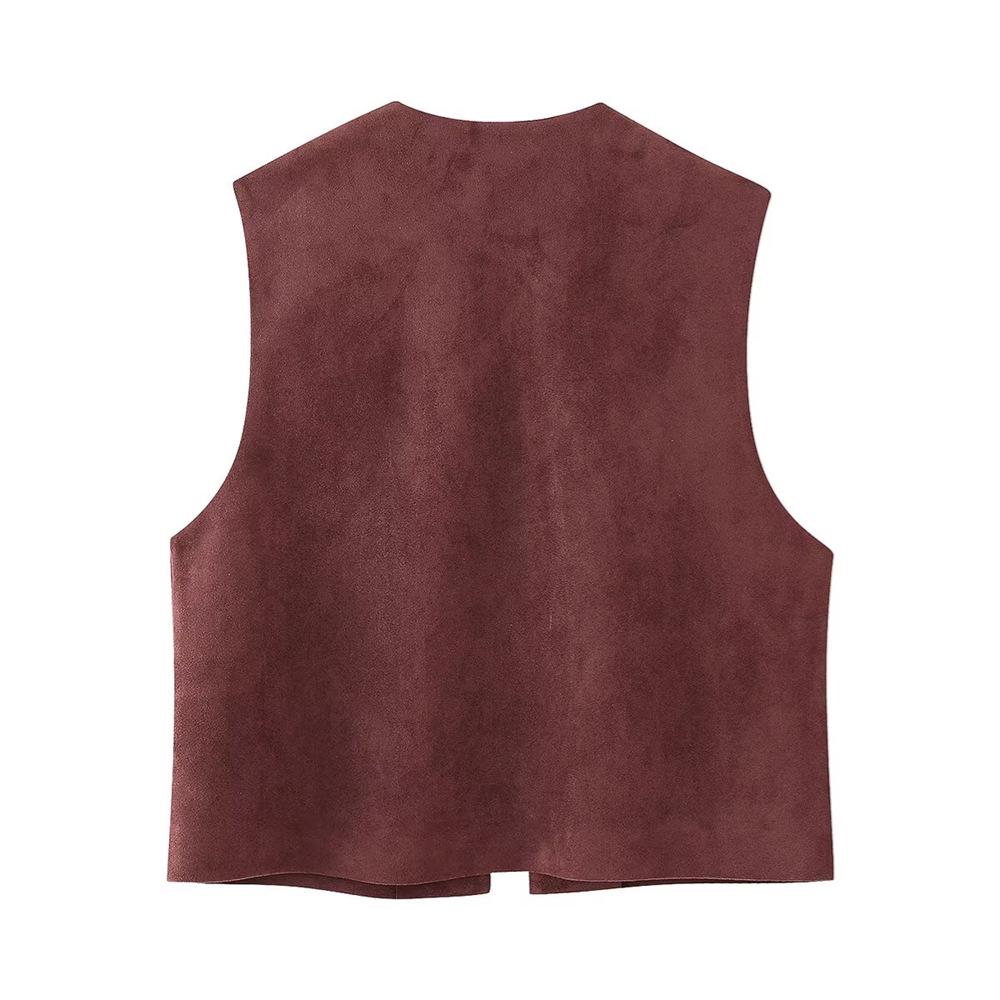 Spring/Summer 2025 Women's Slim Fit Sleeveless Vest with Versatile Embroidery Design in Suede Texture