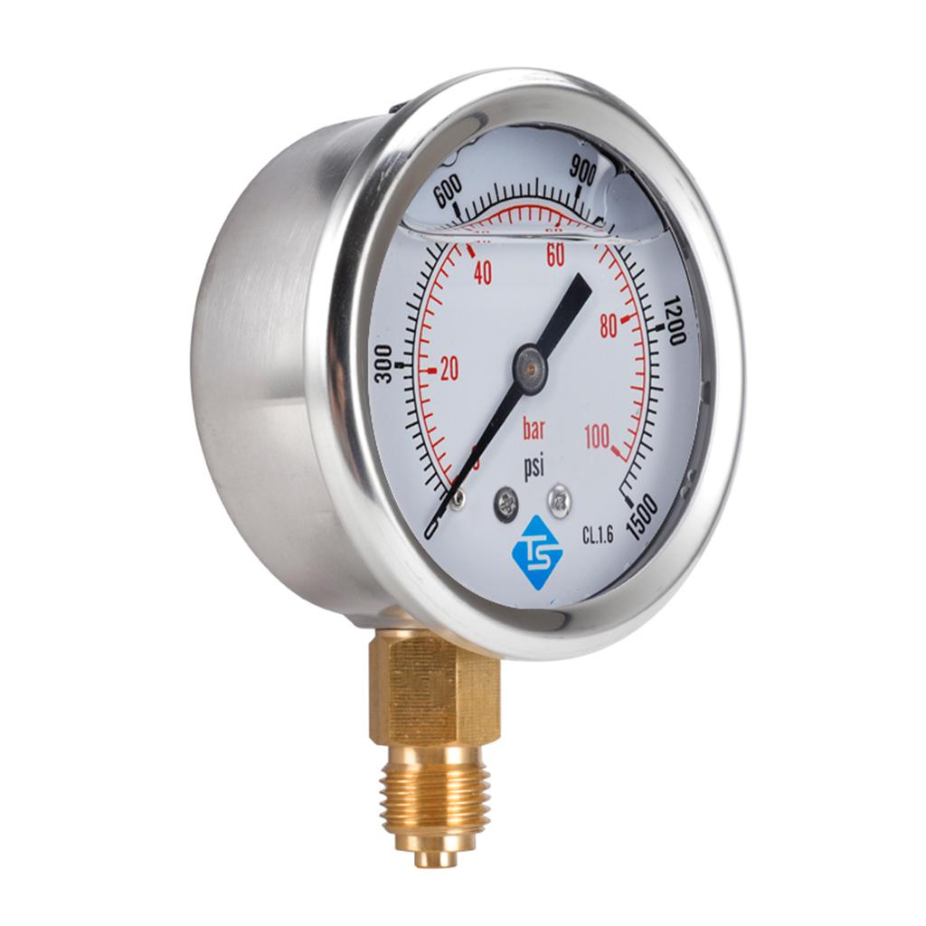 16 Styles Dual Scale Liquid Filled Pressure Gauge with Brass Internals 1/4" BSPT Bottom Mount Pressure Gauge Durable