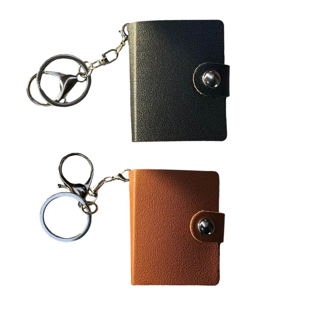 Pack of 2 Small Leather Photo Album with Key Rings Insert Pockets Organizers Perfect for Travel 2Inch Key Fob Photo