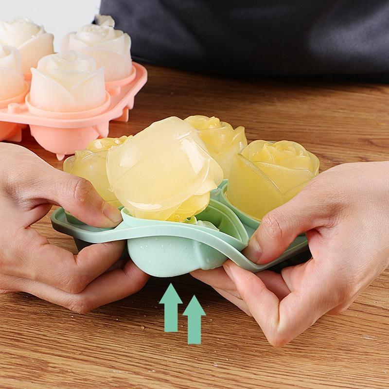 Rose Ice Molds, Large Ice Cube Trays, Make 4 Giant Cute Flower Shape Ice, Silicone Rubber Fun Big Ice Ball Maker