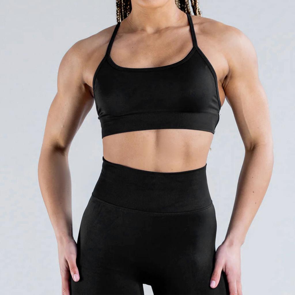 Seamless Matte Nylon Yoga Bra With Cross Back Design For Fitness And Workout
