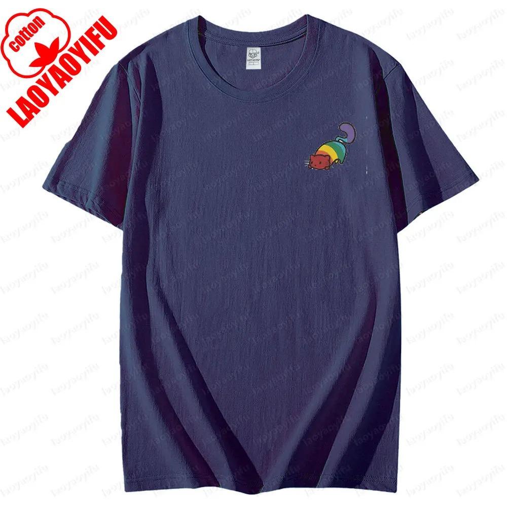 Cute Rainbow Cat LGBT Tee Tops Pride Month Homosexuality Unisex T Shirt Men Women Universal Fashion Casual Crewneck Tshirt